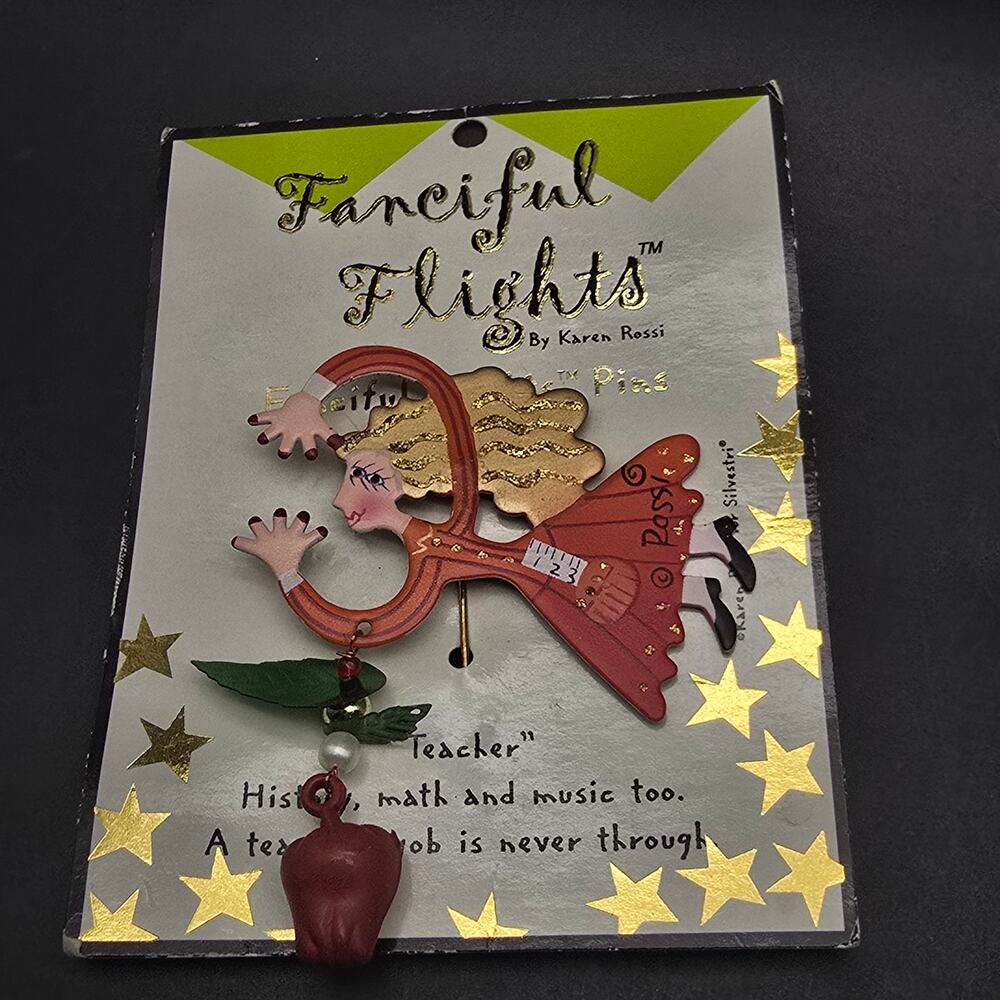 Fanciful Flights Karen Rossi Teacher Pin On Card NOS Teacher Gift Appreciation